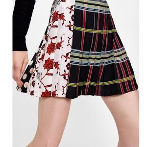 Zara Print and Plaid Pleated Skirt